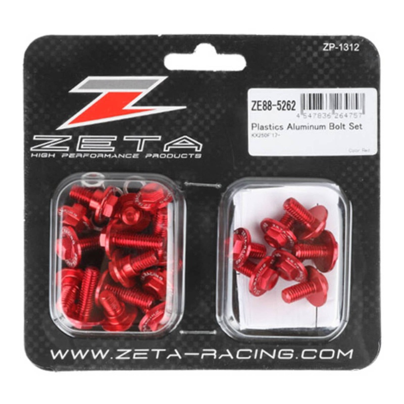 Zeta Aluminum Bolt Set Plastics Kawasaki KX250/F ’17-20 25 pcs – Red