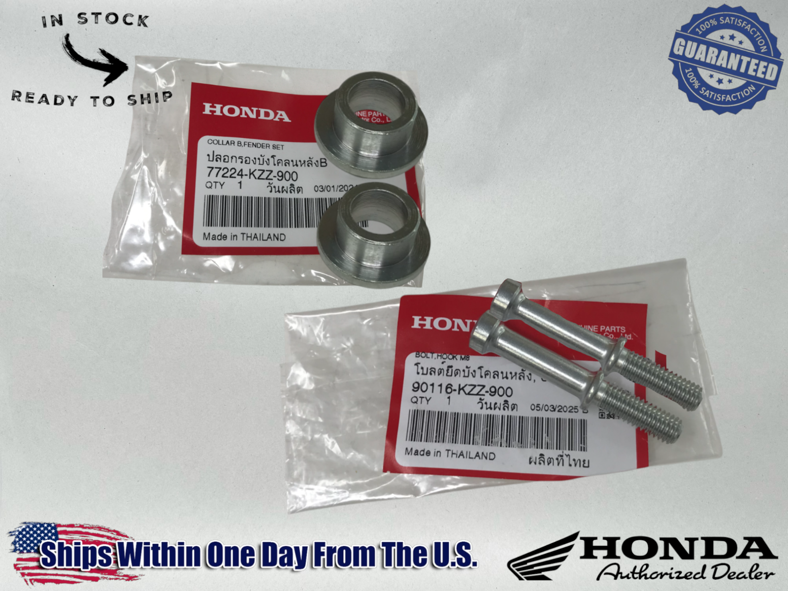 2 Honda OEM Hook Bolt 8mm,Collar B KIT CRF250/300 L RL 2013-23