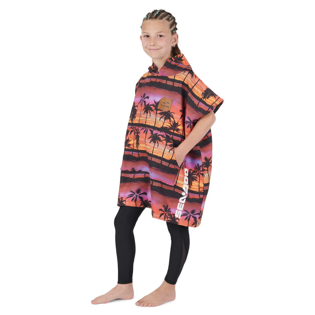 SEA-DOO UNISEX KID'S QUICK DRY PONCHO BY SLOWTIDE BLACK WITH GRAPHICS - 2880610094