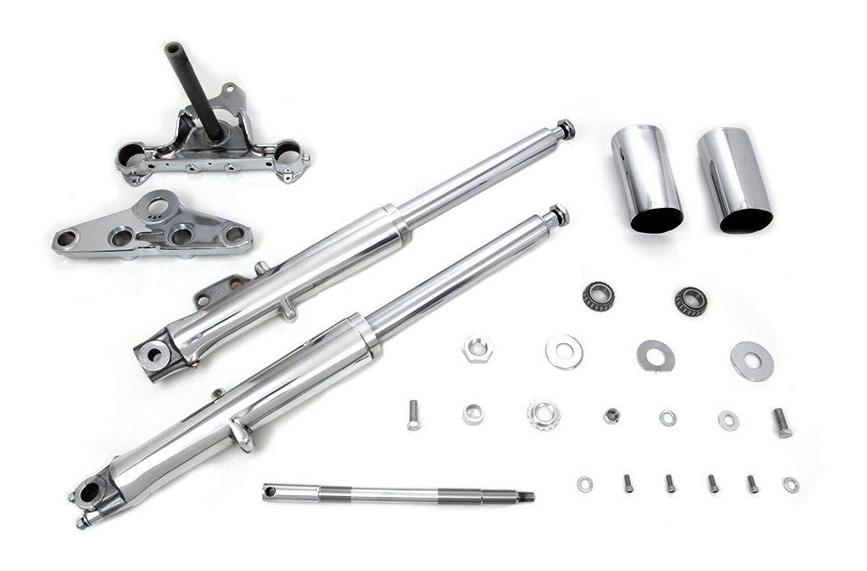 V-Twin Mfg. Single Disc 41mm Fork Assembly With Polished Sliders For Harley FL 1972-1984